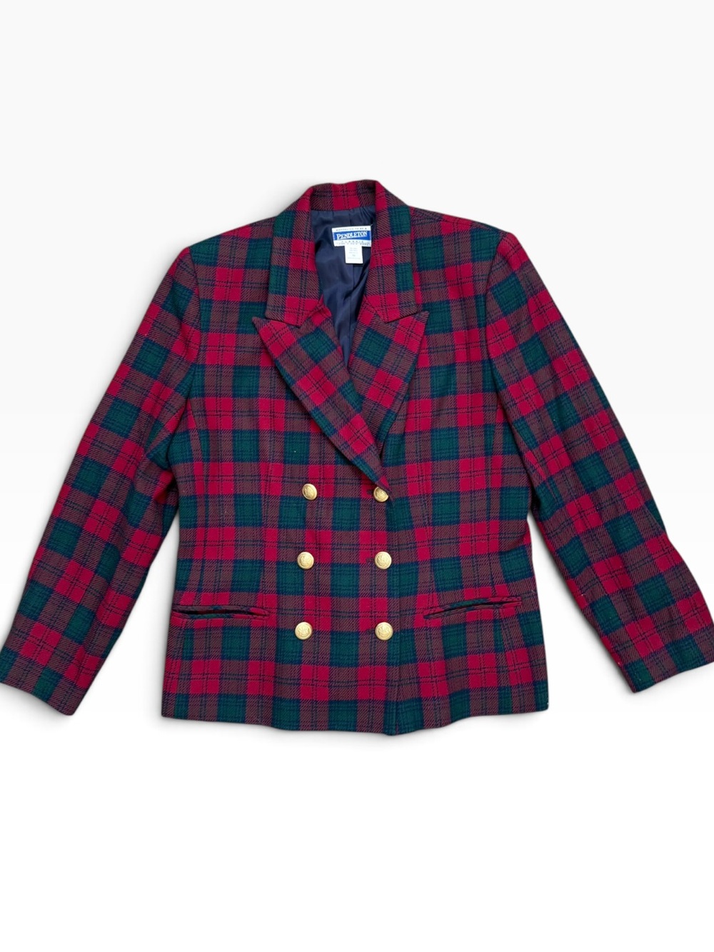 Vintage Pendleton Blazer Suit Jacket Plaid Double-Breasted Virgin Wool 10 12